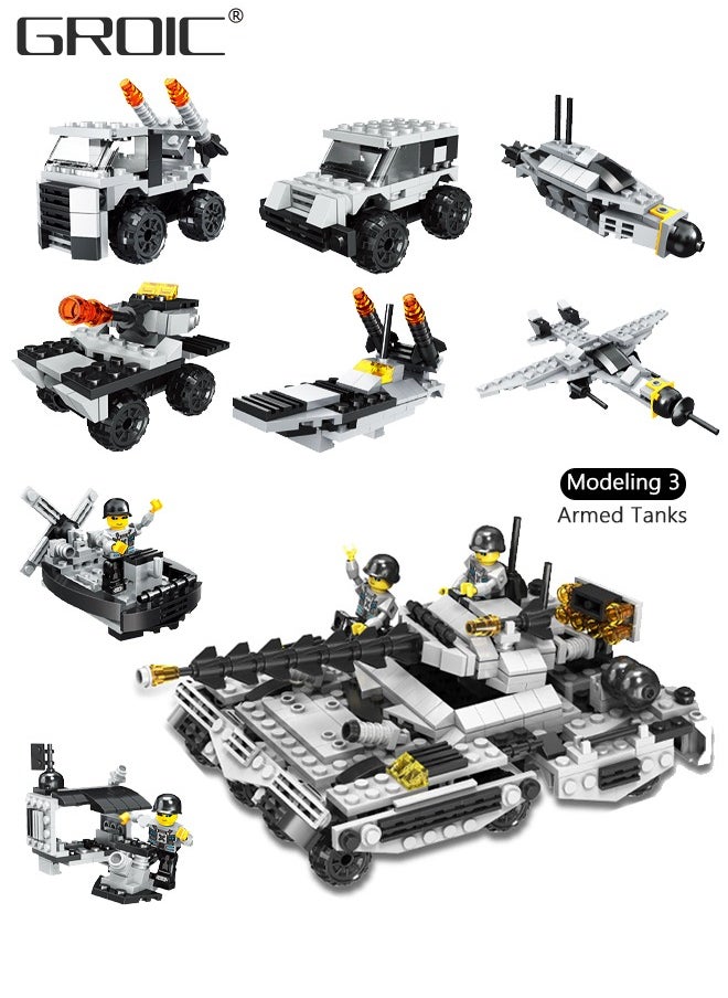 GROIC 545Pcs Battleship Building Blocks Set, 8-in-1 Naval Battleship Model Building Toy Compatible Bricks Kit with Army Vehicles, Helicopter, Jet & Boats,STEM Construction Toy Gift  - Image 4