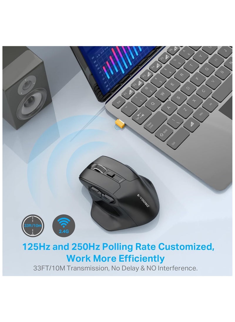 E-YOOSO - E-YOOSO X-31 Large Wireless Mouse, Large Mouse for Big Hands, 5-Level 4800 DPI, 6 Button Big Ergo Computer Mouse, 18 Months Battery Life Cordless Mouse for Laptop, Mac, Chromebook, PC, Windows(Black) - Image 1
