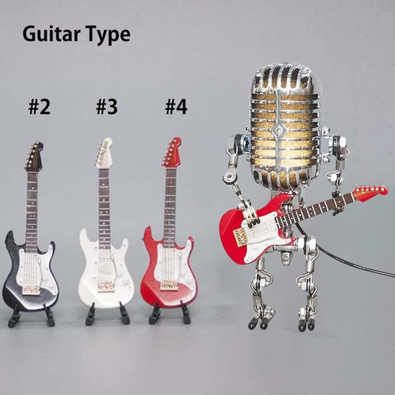 comfrt Vintage Microphone Robot Desk Lamp, Metal Microphone Robot Lamp with Mini Guitar, Vintage Light Home Decor Nightstand Desk Lamp for Bedroom, Bar, Restaurant - Image 3