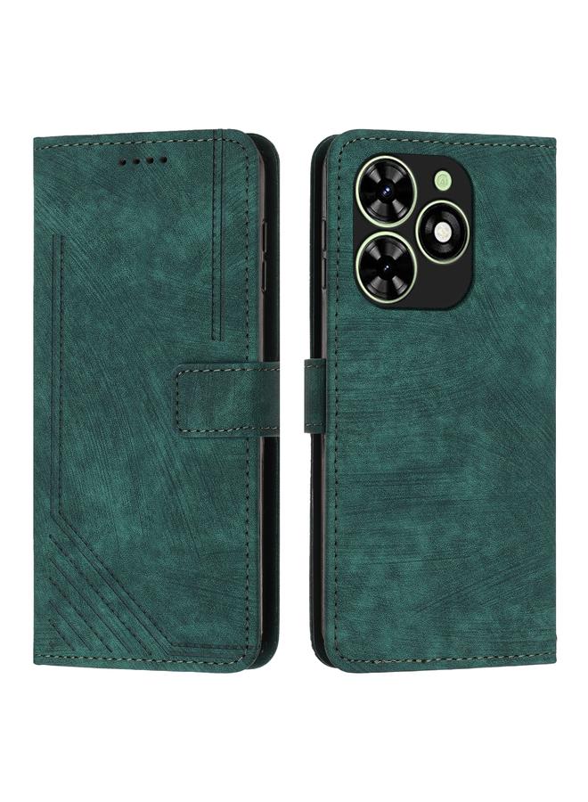 Green Tiger For Infinix Smart 8 Skin Feel Stripe Pattern Leather Phone Case with Lanyard(Green)