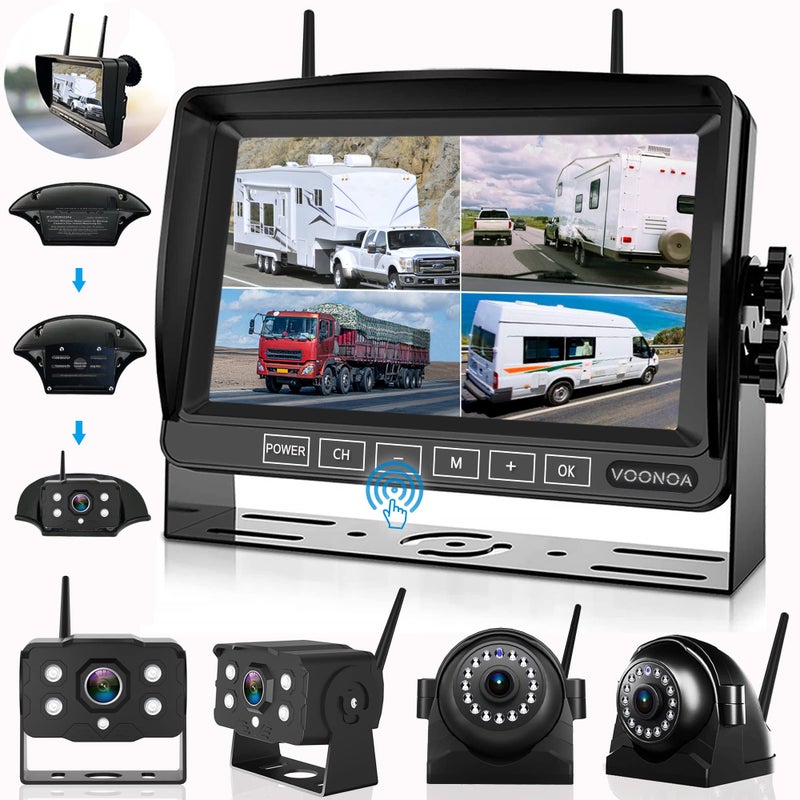 VOONOA 1080P Wireless RV Camera System, IP69 Waterproof Night Vision Backup Camera Side Rear View Camera with 7 Inch HD Monitor for RV Truck Trailer Camper - Image 1