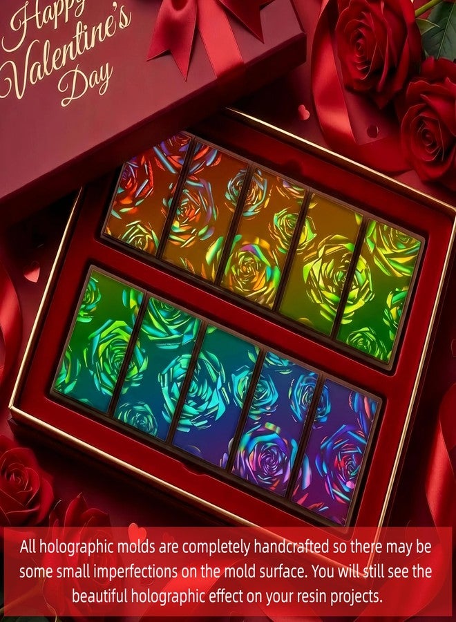 Ziliny 1 Pcs Holographic Chocolate Molds Resin Silicone Chocolate Bar Deep Thick Molds for Christmas Family DIY Baking Wax Melts Party Supplies (Rose 3) - Image 4