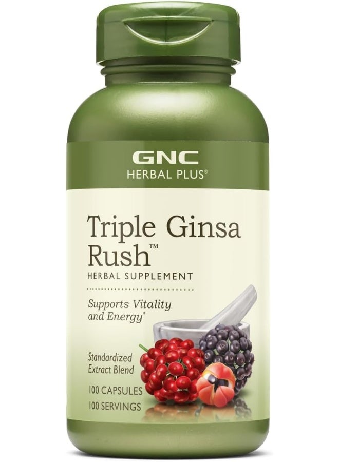 GNC Herbal Plus Triple Ginsa Rush, 100 Capsules, Supports Vitality And Energy - Image 1