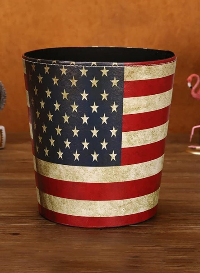 JCB CHIC Vintage Leather Trash Can, Retro Trash Can, PU Leather Waste Basket, Waste Can Wastebin Dustbin Garbage Bin for Bathroom Bedroom Office  - Image 1