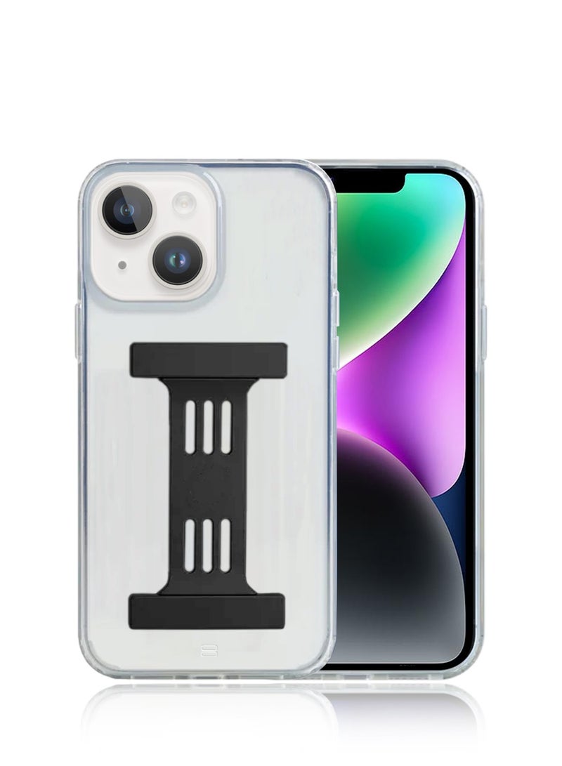 دبليو تيك غطاء حماية للهاتف مزود بحزام يدوي لهاتف أبل آيفون 14 بلس شفاف/أسود - Image 1