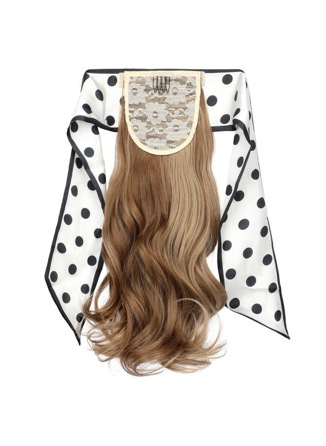 Qunlinta Ponytail Extension Hair Extensions Ponytail 18" Curly Wavy Ponytail Extension Straight Clip in Ponytail Extension Synthetic Hair Pieces for Women Girls Ash Blonde Mix Ginger Brown  - Image 3
