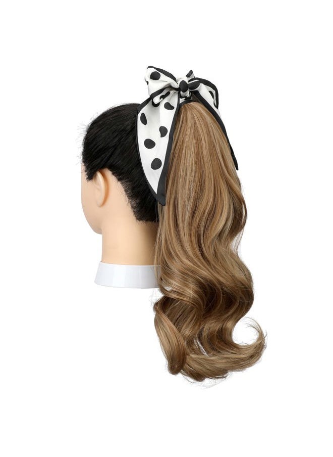 Qunlinta Ponytail Extension Hair Extensions Ponytail 18" Curly Wavy Ponytail Extension Straight Clip in Ponytail Extension Synthetic Hair Pieces for Women Girls Ash Blonde Mix Ginger Brown  - Image 5