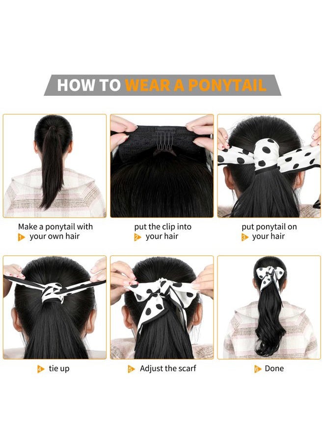 Qunlinta - Ponytail Extension Hair Extensions Ponytail 18" Curly Wavy Ponytail Extension Straight Clip in Ponytail Extension Synthetic Hair Pieces for Women Girls Ash Blonde Mix Ginger Brown - Image 1