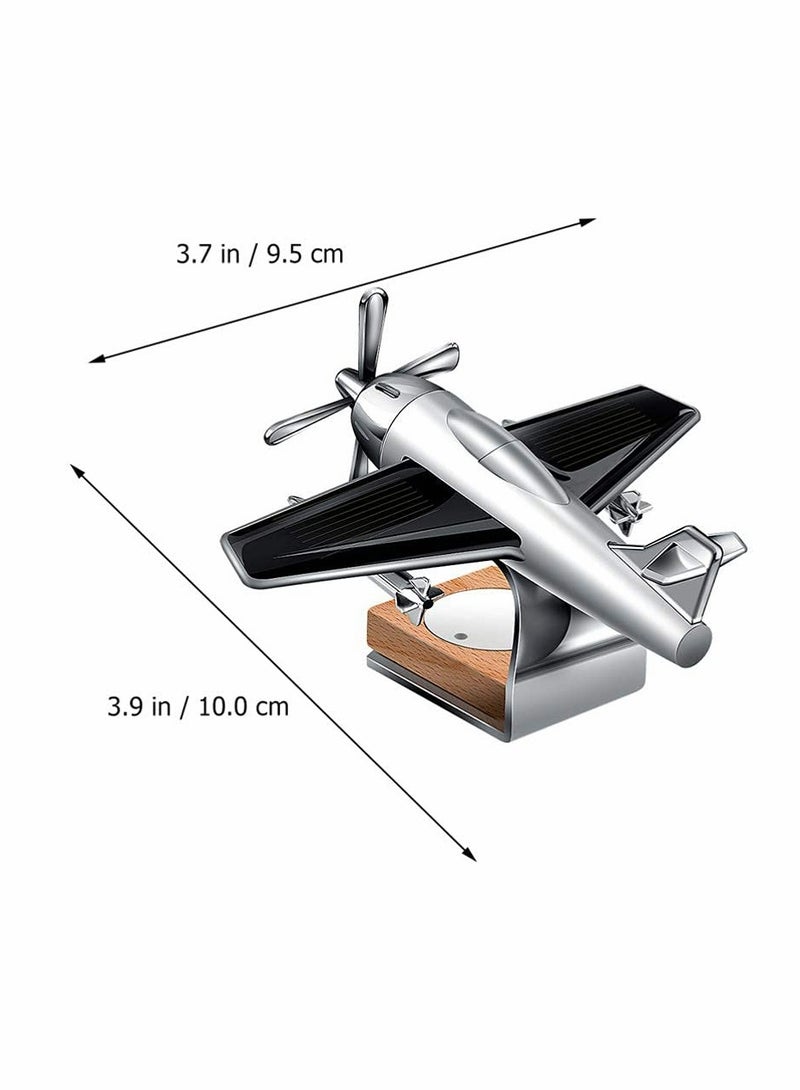 Car Essential Oil Diffuser Solar Airplane Car Diffuser Wooden Base Fragrance Aromatherapy Diffuser Desk Ornaments for Car Office Home New Year Gift (without Perfume)