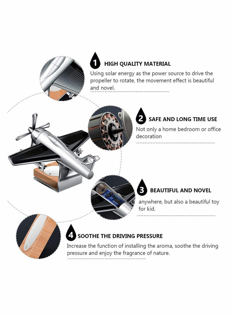 Car Essential Oil Diffuser Solar Airplane Car Diffuser Wooden Base Fragrance Aromatherapy Diffuser Desk Ornaments for Car Office Home New Year Gift (without Perfume)