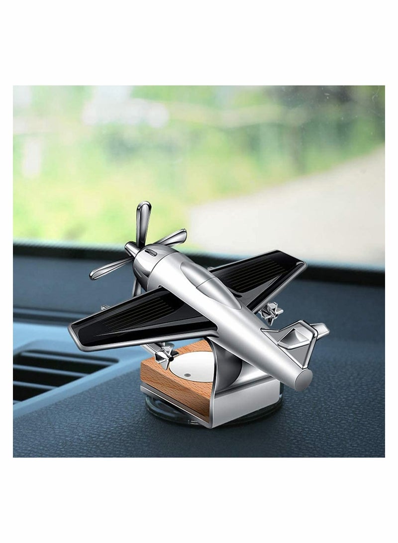 Car Essential Oil Diffuser Solar Airplane Car Diffuser Wooden Base Fragrance Aromatherapy Diffuser Desk Ornaments for Car Office Home New Year Gift (without Perfume)