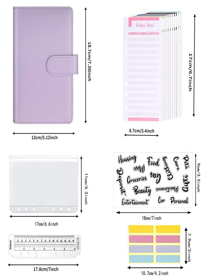VADHVALA ENTERPRISE File Folder Ring Binder Notebook Set, A6 PU Leather Binder Clip with Envelopes, Budget Sheets, Label Stickers, 1 Ruler, Ring Binder Clip Stationery Supplies (Purple) - Image 2