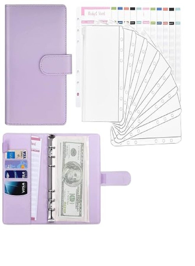VADHVALA ENTERPRISE File Folder Ring Binder Notebook Set, A6 PU Leather Binder Clip with Envelopes, Budget Sheets, Label Stickers, 1 Ruler, Ring Binder Clip Stationery Supplies (Purple) - Image 1