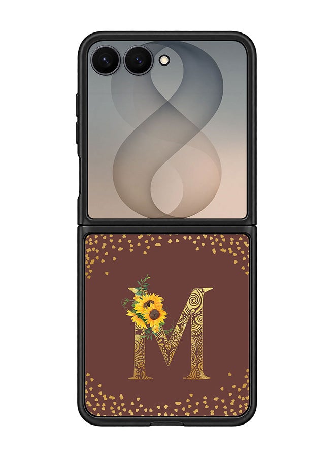 Stylizedd Rugged Case for Samsung Galaxy Z Flip8- Slim Fit Hybrid Rubber Cover Sunflower Monogram - M (Brown)