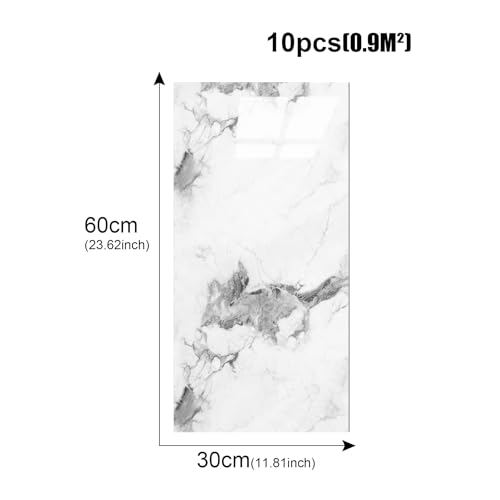 Chejiaye 10pcs Thick Marble Peel and Stick Waterproof Wall Panels,Heat-Resistant Backsplash Tile, 23.6"x11.8" PVC Foam Wall Sticker for Kitchen,Living Rooms,TV Walls,Grey White (Not Real Tile 19.4Sq. Ft.) - Image 4