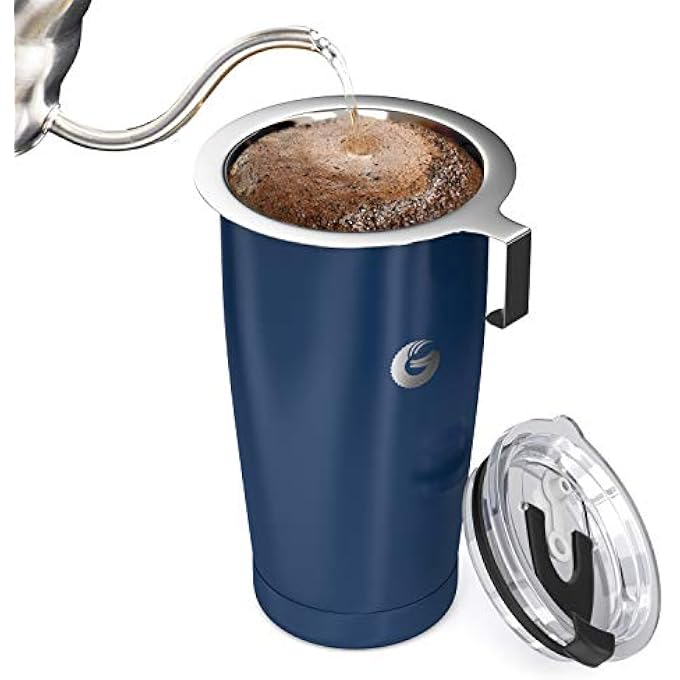 Coffee Gator Pour Over Coffee Travel Mug AllInOne Travel Coffee Maker And Thermal Cup  Vacuum Insulated Stainless Steel Cup With Paperless Filter Dripper  20Oz  Blue - Image 3
