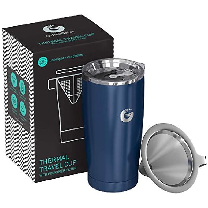 Coffee Gator Pour Over Coffee Travel Mug AllInOne Travel Coffee Maker And Thermal Cup  Vacuum Insulated Stainless Steel Cup With Paperless Filter Dripper  20Oz  Blue - Image 2