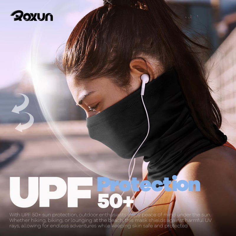 ROXUN 4 Pack Neck Gaiter, Cooling Breathable Face Mask UV Protection Scarf Hiking Bandana for Men/Women Black+White+Navy+Army Green - Image 4