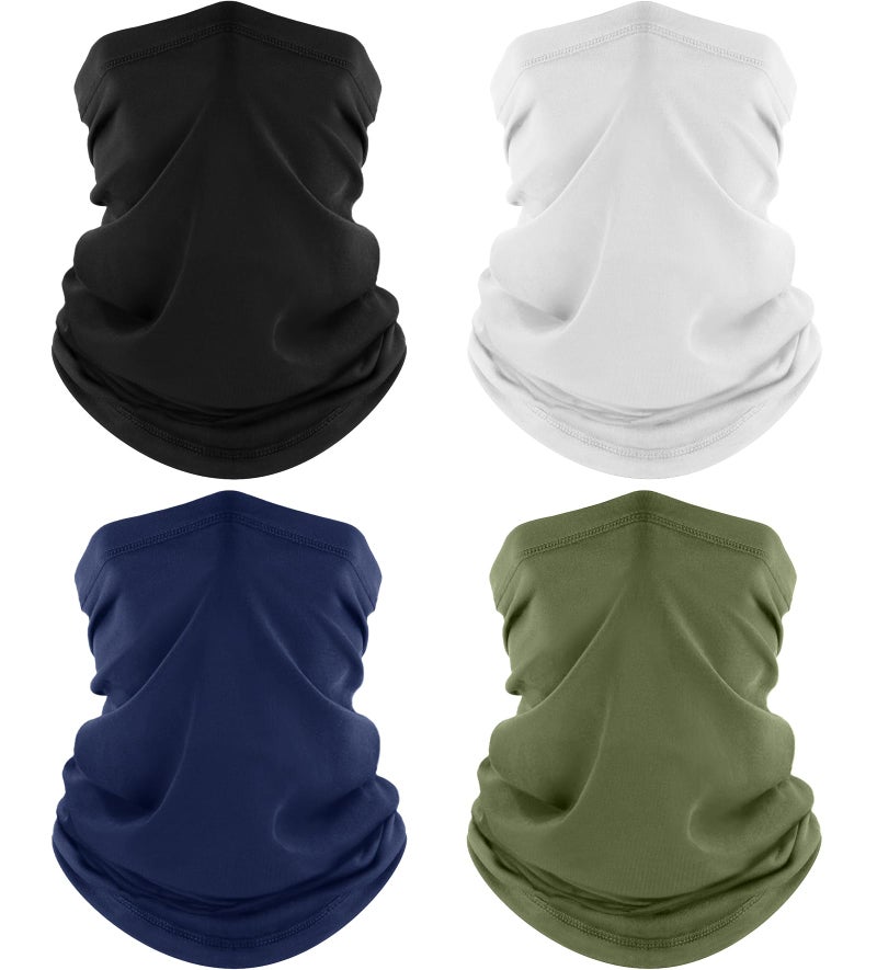 ROXUN 4 Pack Neck Gaiter, Cooling Breathable Face Mask UV Protection Scarf Hiking Bandana for Men/Women Black+White+Navy+Army Green - Image 1