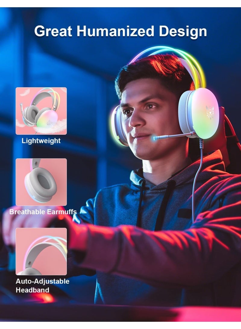 AULA S505RGB PC Gaming Headset with Microphone, Wired RGB LED Noise Cancel Gamer Headphones for PS4/PS5/MAC/LAPTOP, 3.5mm Over Ear Headphone 7.1 Surround Sound for Kids Adult Teens - Image 2