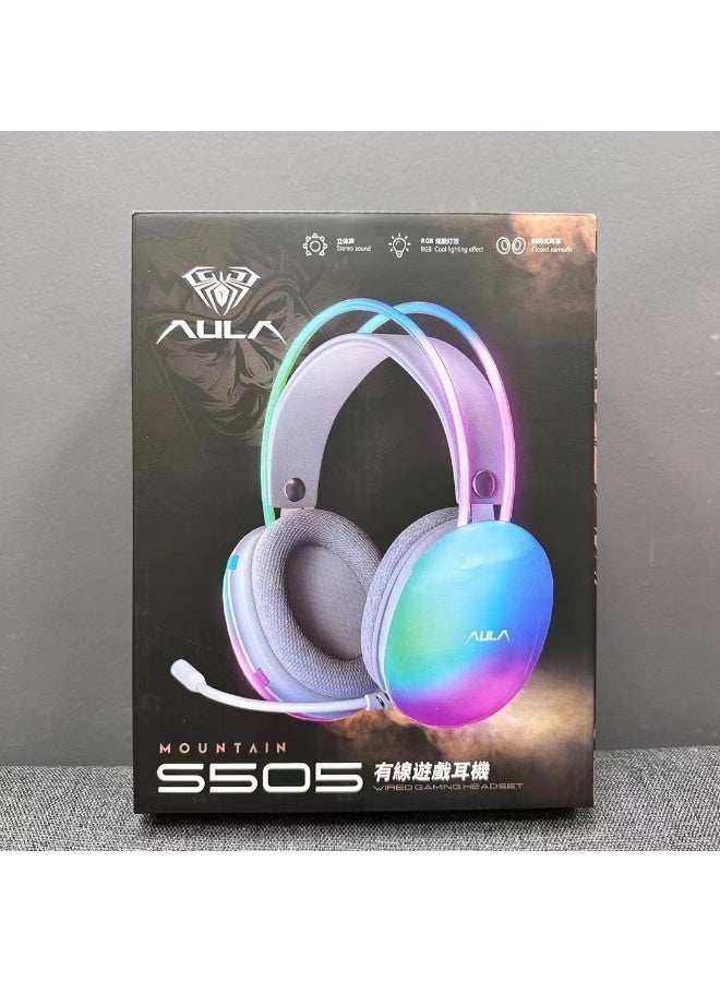 AULA S505RGB PC Gaming Headset with Microphone, Wired RGB LED Noise Cancel Gamer Headphones for PS4/PS5/MAC/LAPTOP, 3.5mm Over Ear Headphone 7.1 Surround Sound for Kids Adult Teens - Image 4