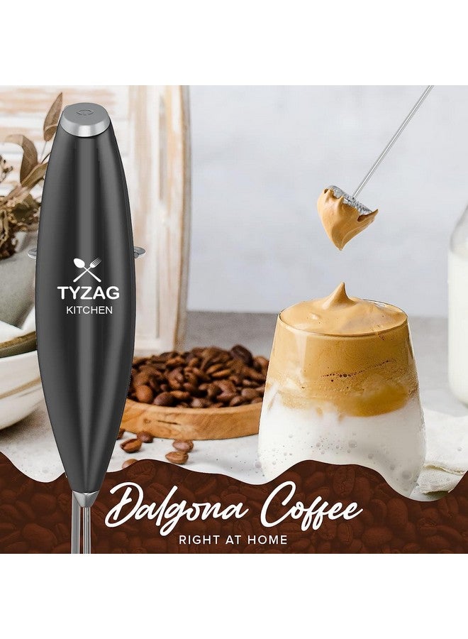 Tyzag Milk Frother for Coffee Included with Stainless Steel Stand, 2AA Cell, Improved High Speed Motor 19000 RPM, Coffee Frother Handheld Foam Maker for Lattes, Cappuccino, Frappe, Matcha (Black) - Image 4