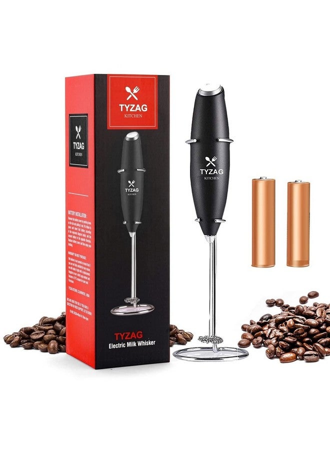 Tyzag Milk Frother for Coffee Included with Stainless Steel Stand, 2AA Cell, Improved High Speed Motor 19000 RPM, Coffee Frother Handheld Foam Maker for Lattes, Cappuccino, Frappe, Matcha (Black) - Image 1