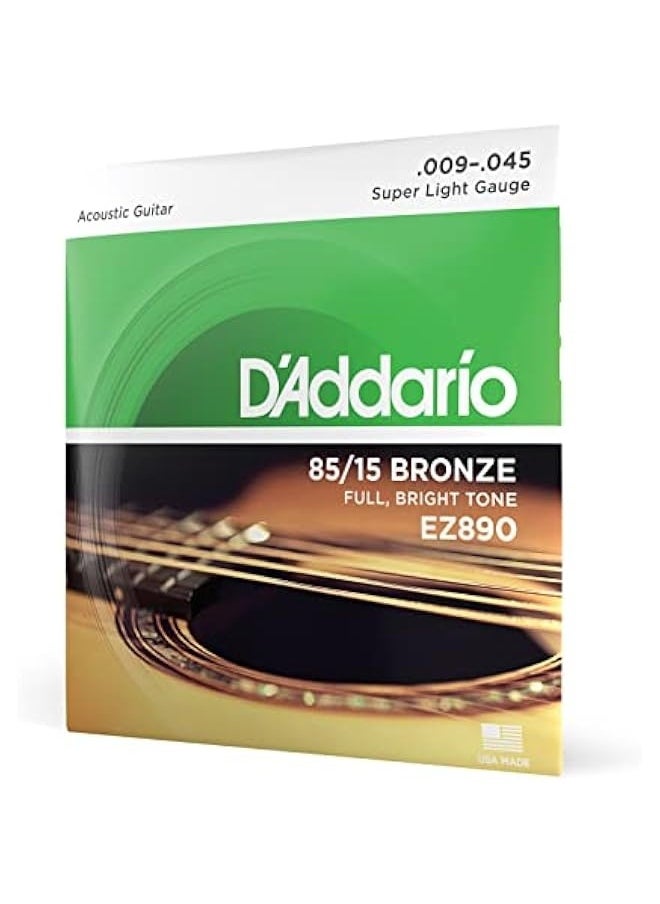 D'Addario Guitar Strings - Acoustic Guitar Strings - 85/15 Bronze - For 6 String Guitar - Full, Bright Tone - EZ890 - Super Light, 9-45  - Image 1