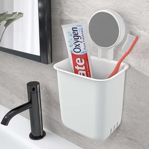 UrbanBite Tooth brush Holder for Bathroom Wall Mounted Toothbrush Holders Self Adhesive Plastic for Bathroom Organization Wall Stand Toothpaste For Toothbrush Razer Trimmer Brushes (Pack of 1) - White - Image 1