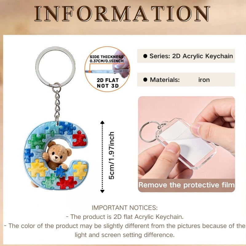 2D Flat Plush Puzzle Bear Alphabet Letter A Z Acrylic Keychain Backpack Ornament Birthday Gift Party Favor Souvenir Alphabet V - Image 2