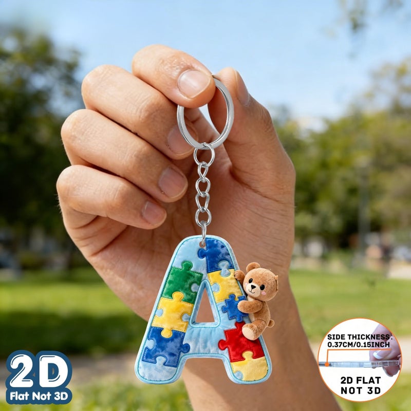 2D Flat Plush Puzzle Bear Alphabet Letter A Z Acrylic Keychain Backpack Ornament Birthday Gift Party Favor Souvenir Alphabet V - Image 1