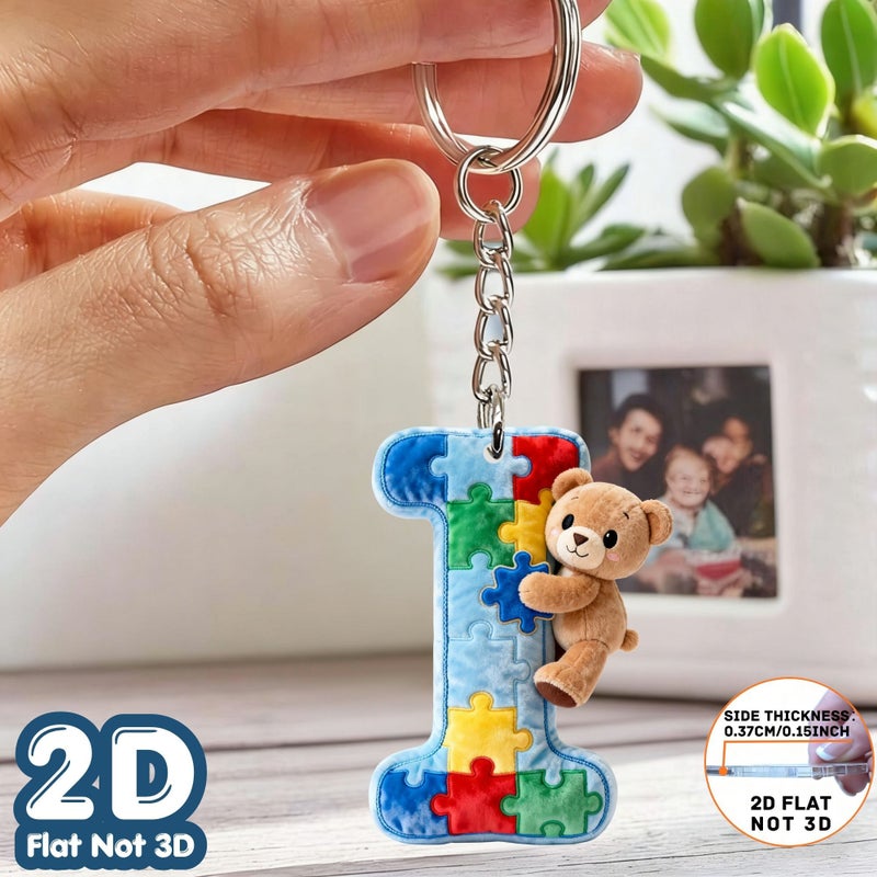 2D Flat Plush Puzzle Bear Alphabet Letter A Z Acrylic Keychain Backpack Ornament Birthday Gift Party Favor Souvenir Alphabet V - Image 5