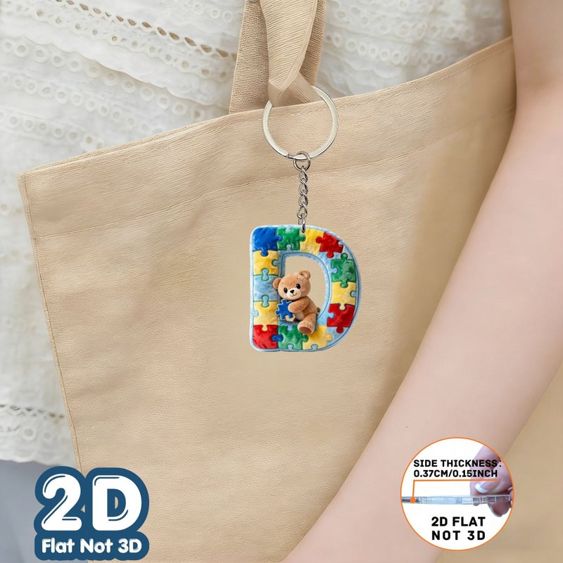 2D Flat Plush Puzzle Bear Alphabet Letter A Z Acrylic Keychain Backpack Ornament Birthday Gift Party Favor Souvenir Alphabet V - Image 4