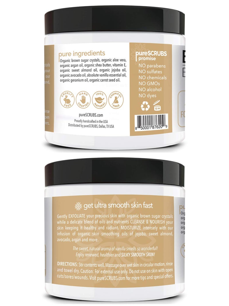 pureSCRUBS Premium Vanilla Brown Sugar Scrub | Face, Feet & Full Body Scrub | Large 16oz Jar Includes Wooden Spoon, Loofah & Mini Exfoliating Bar Soap - Image 2