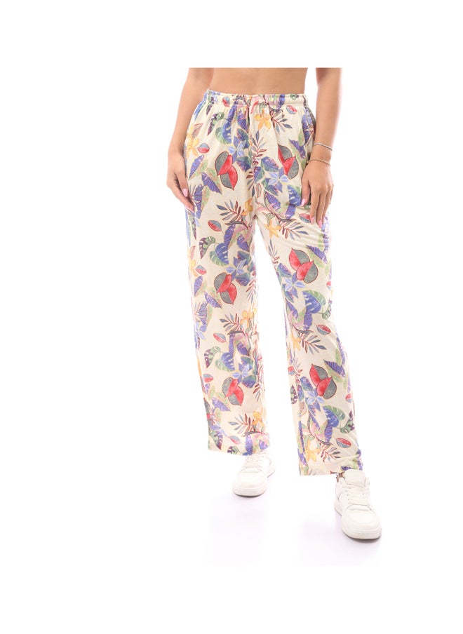 MERCH - Loose Printed Knitted Pyjama Pants With Elasticated Waist - Image 1