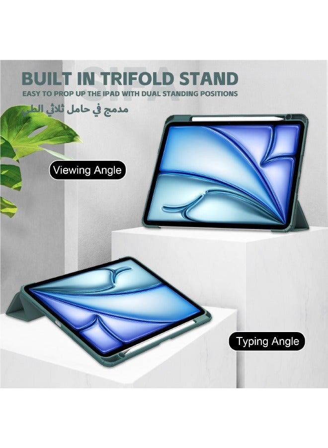 Hybrid Slim Case for iPad Air 6th Generation 13-inch (2024), Trifold Stand Tablet Case with Apple Pencil Holder, Auto Wake Sleep, Smart Magnetic Cover Clear Acrylic Back Shockproof Cover, Green - Image 5