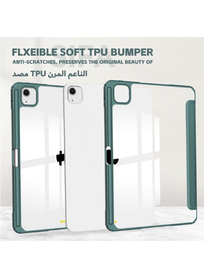 Hybrid Slim Case for iPad Air 6th Generation 13-inch (2024), Trifold Stand Tablet Case with Apple Pencil Holder, Auto Wake Sleep, Smart Magnetic Cover Clear Acrylic Back Shockproof Cover, Green - Image 4