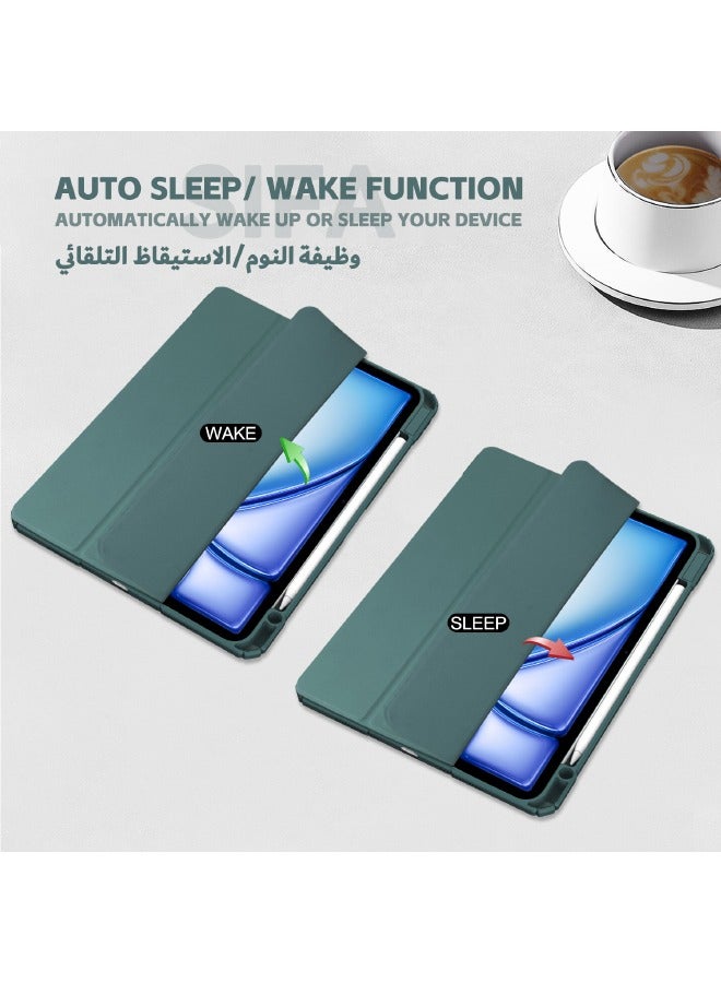 Hybrid Slim Case for iPad Air 6th Generation 13-inch (2024), Trifold Stand Tablet Case with Apple Pencil Holder, Auto Wake Sleep, Smart Magnetic Cover Clear Acrylic Back Shockproof Cover, Green - Image 2