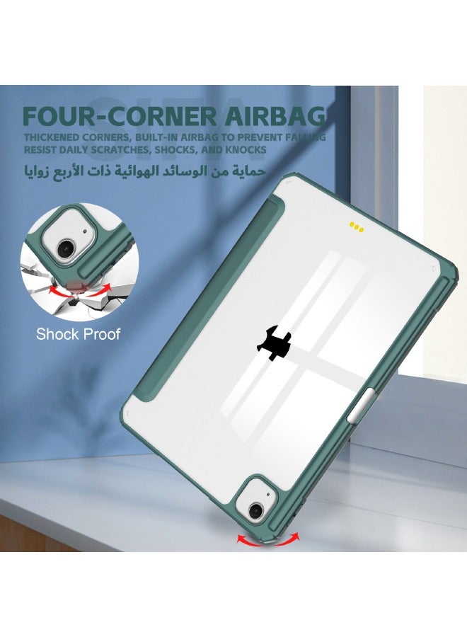 Hybrid Slim Case for iPad Air 6th Generation 13-inch (2024), Trifold Stand Tablet Case with Apple Pencil Holder, Auto Wake Sleep, Smart Magnetic Cover Clear Acrylic Back Shockproof Cover, Green - Image 3