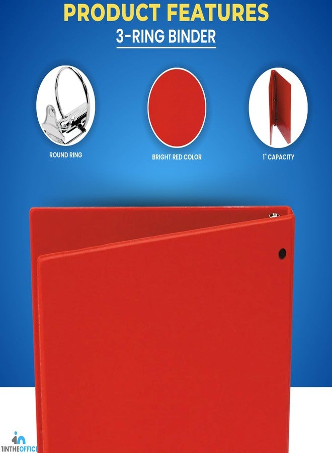 1InTheOffice 3 Ring Binder, Round Ring Binder, Clear Overlay & Labeling Area, 1" Capacity, 11" x 8.5", Red, 4 Pack - Image 3