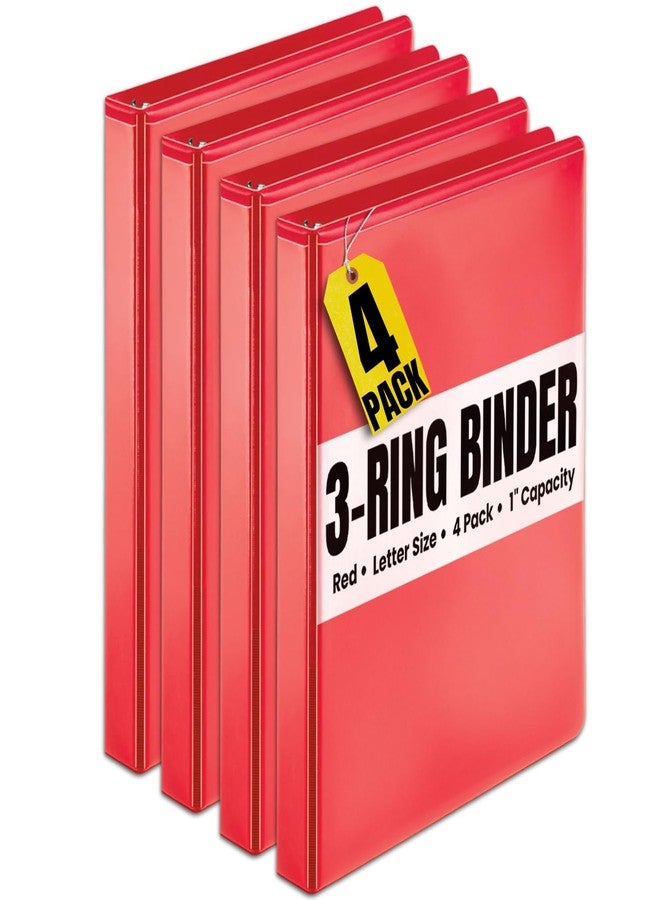 1InTheOffice 3 Ring Binder, Round Ring Binder, Clear Overlay & Labeling Area, 1" Capacity, 11" x 8.5", Red, 4 Pack - Image 1
