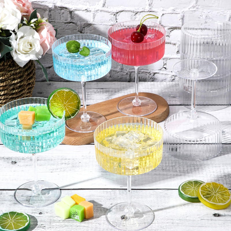 Jingmore 6 Pcs Ribbed Martini Glasses 10 oz Disposable Plastic Vintage Ribbed Coupe Glasses Unbreakable Dessert Parfait Glassware for Wedding Birthday Party Supplies (Clear) - Image 5