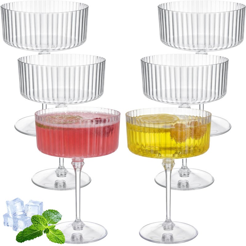 Jingmore 6 Pcs Ribbed Martini Glasses 10 oz Disposable Plastic Vintage Ribbed Coupe Glasses Unbreakable Dessert Parfait Glassware for Wedding Birthday Party Supplies (Clear) - Image 1