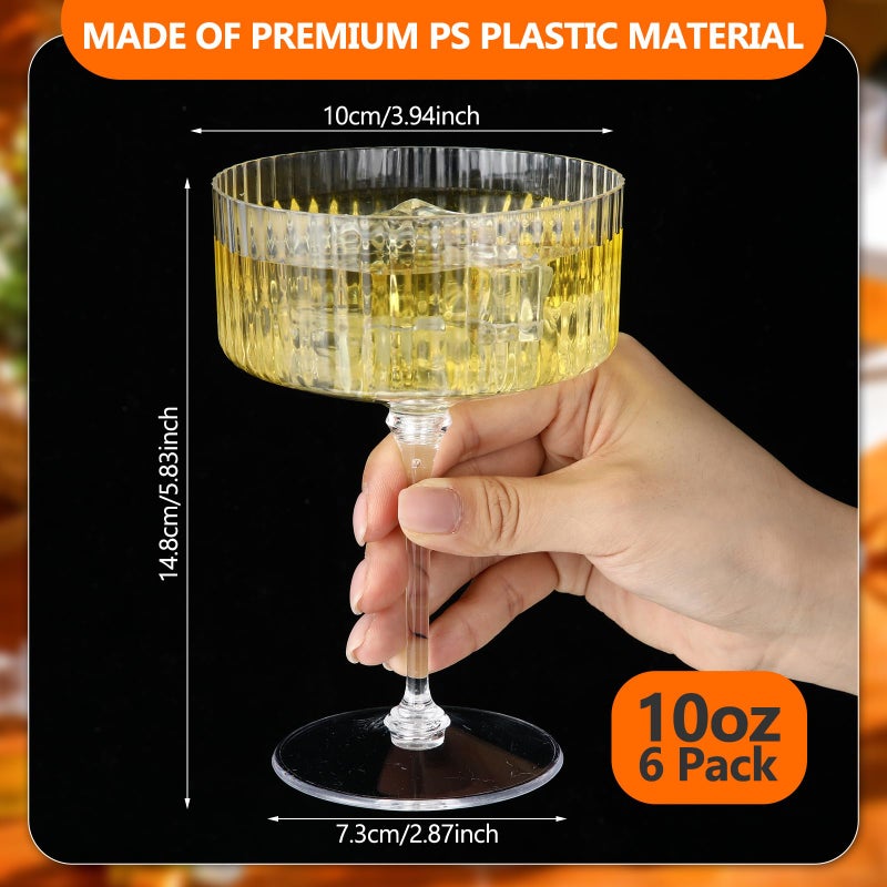 Jingmore 6 Pcs Ribbed Martini Glasses 10 oz Disposable Plastic Vintage Ribbed Coupe Glasses Unbreakable Dessert Parfait Glassware for Wedding Birthday Party Supplies (Clear) - Image 2