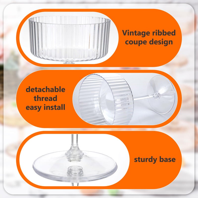 Jingmore 6 Pcs Ribbed Martini Glasses 10 oz Disposable Plastic Vintage Ribbed Coupe Glasses Unbreakable Dessert Parfait Glassware for Wedding Birthday Party Supplies (Clear) - Image 4