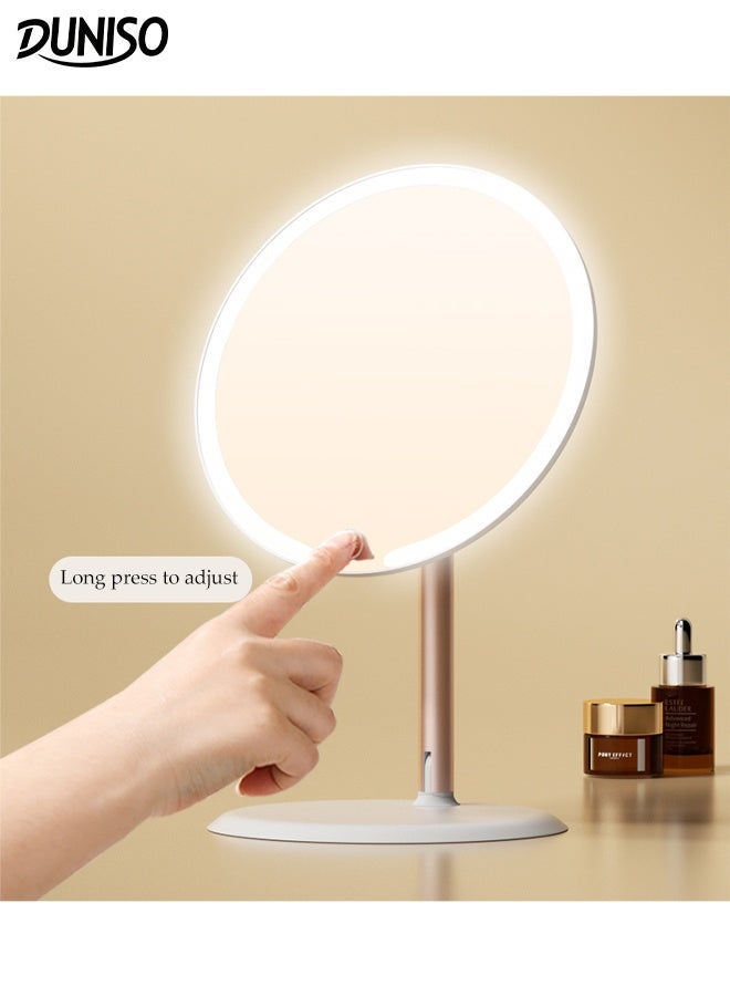 DUNISO Rechargeable Makeup Mirror Dual Axis Desktop Makeup Mirror with 3 Color Adjustable Lighting Dimming Smart Touch Sensor Portable Travel Mirror with Light Memory Function Table Desk Counter top Mirror Standing Mirror - Image 1