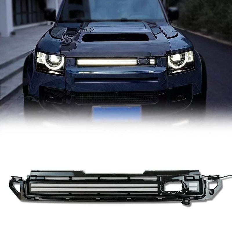 Generic Car Ventilation Grille Front Bumper Grill Mesh with Led Light for Land Rover Defender 90 110 2020 2021 2022 2023 Auto Accessories  - Image 1