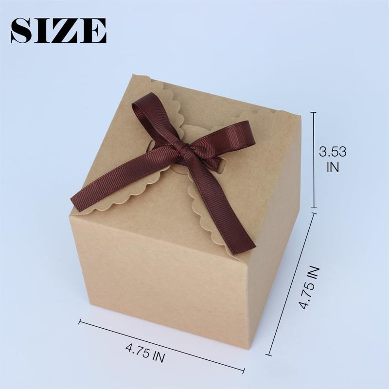 WEWILUCK Brown Gift Boxes with Ribbon â€“ 4x4x4" Foldable Paper Boxes with Lids, Set of 10, Eco-Friendly Small Kraft Present Boxes for Weddings, Holidays, Birthdays, Business Packaging - Image 2