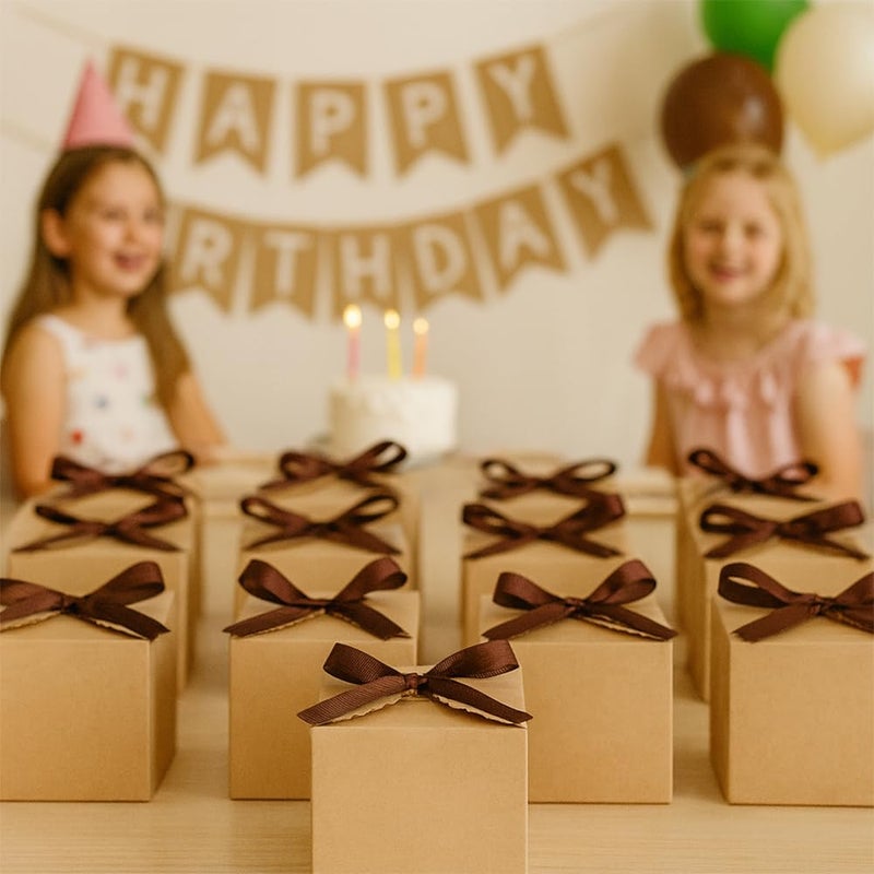 WEWILUCK Brown Gift Boxes with Ribbon â€“ 4x4x4" Foldable Paper Boxes with Lids, Set of 10, Eco-Friendly Small Kraft Present Boxes for Weddings, Holidays, Birthdays, Business Packaging - Image 3