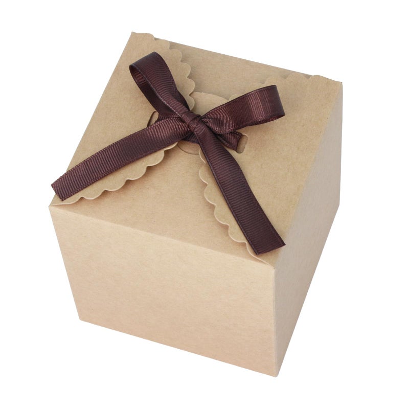 WEWILUCK Brown Gift Boxes with Ribbon â€“ 4x4x4" Foldable Paper Boxes with Lids, Set of 10, Eco-Friendly Small Kraft Present Boxes for Weddings, Holidays, Birthdays, Business Packaging - Image 1